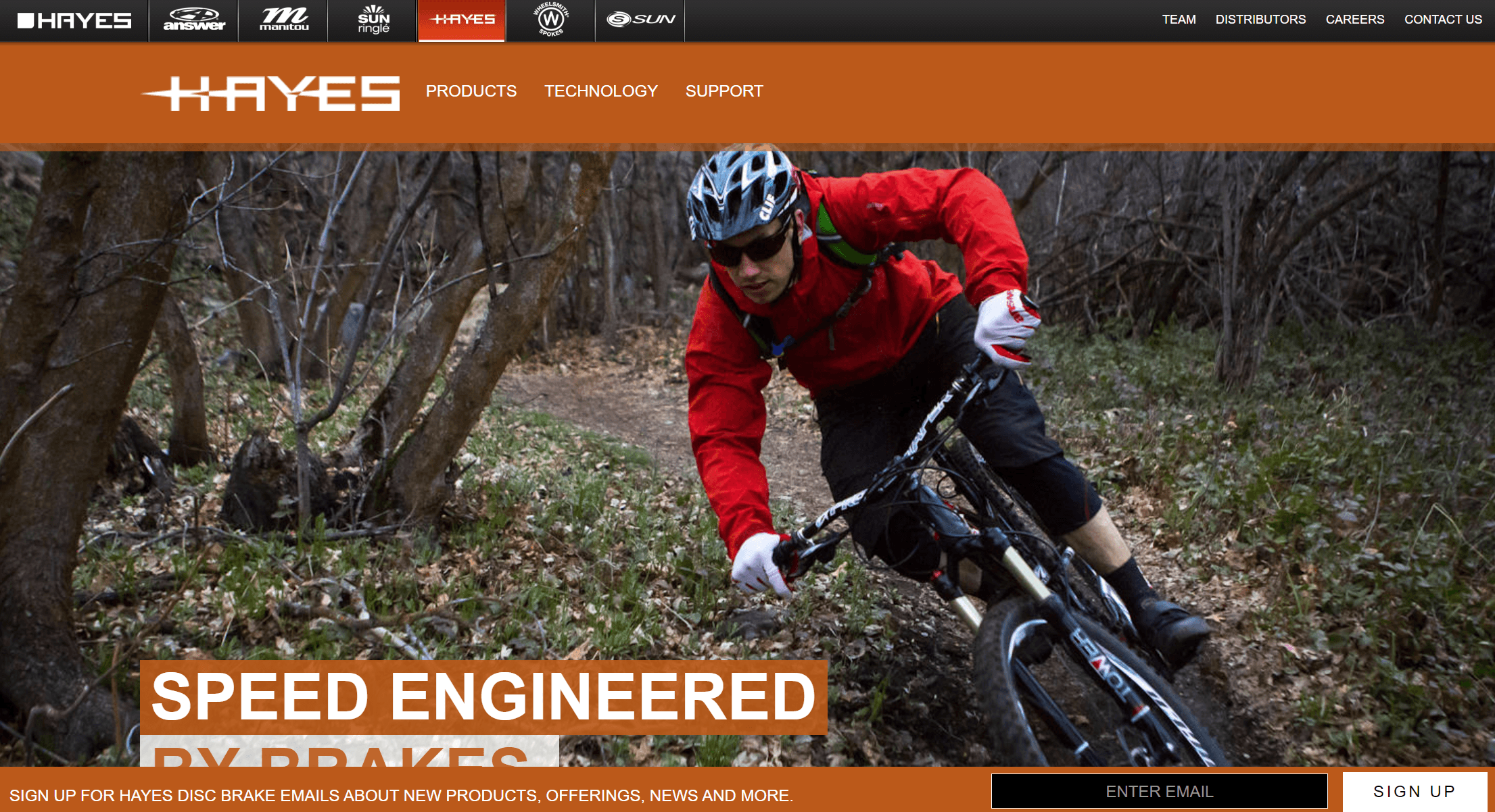 Hayes Bicycle Group Website - Product catalog and marketing website for bicycle component manufacturer. Built with PHP, MySQL, WordPress, JavaScript